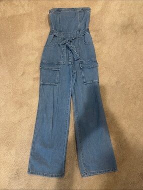 Sincerely Jules Blue Strapless Wide-Leg Cargo Jeans